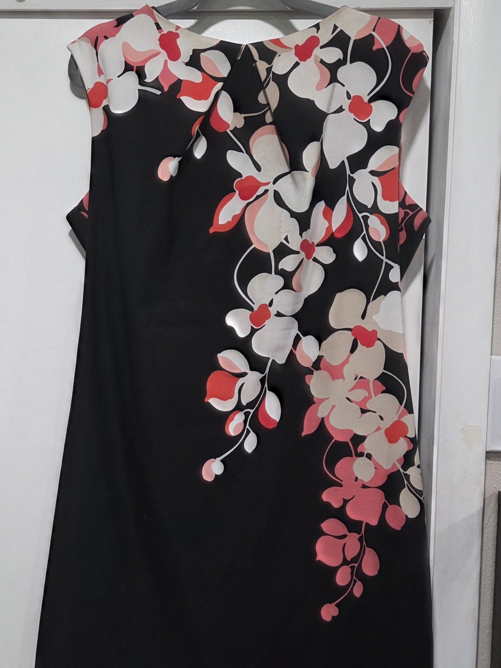 Black Floral Sheath Dress with Salmon And White Accents